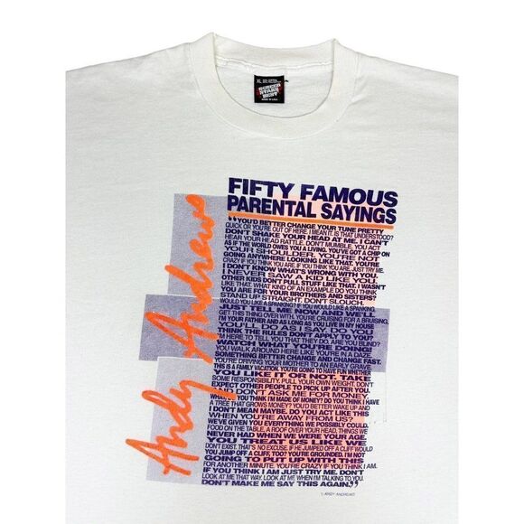 Vintage 90s Andy Andrews T-Shirt XL Parental Sayings Mom Dad Single Stitch - Picture 1 of 9